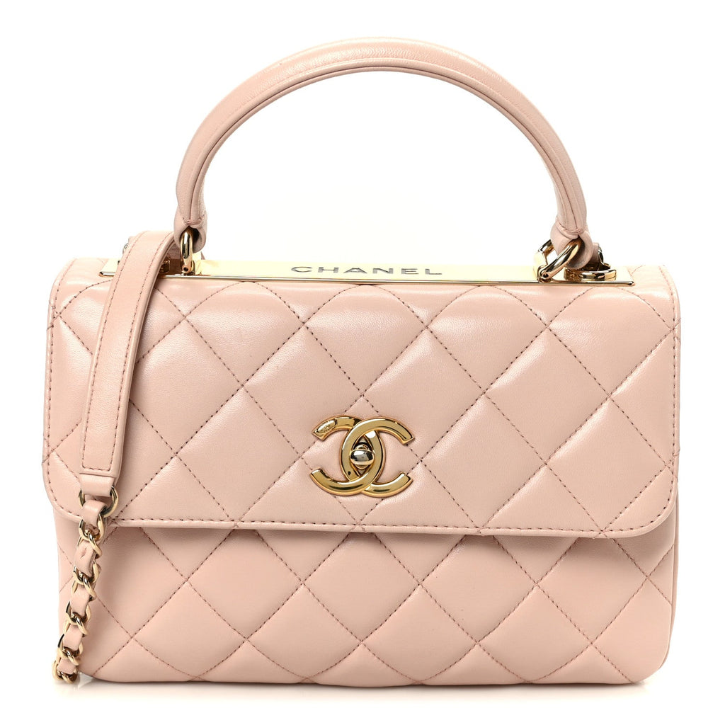 Lambskin Quilted Small Trendy CC Flap Dual Handle Bag Light Pink