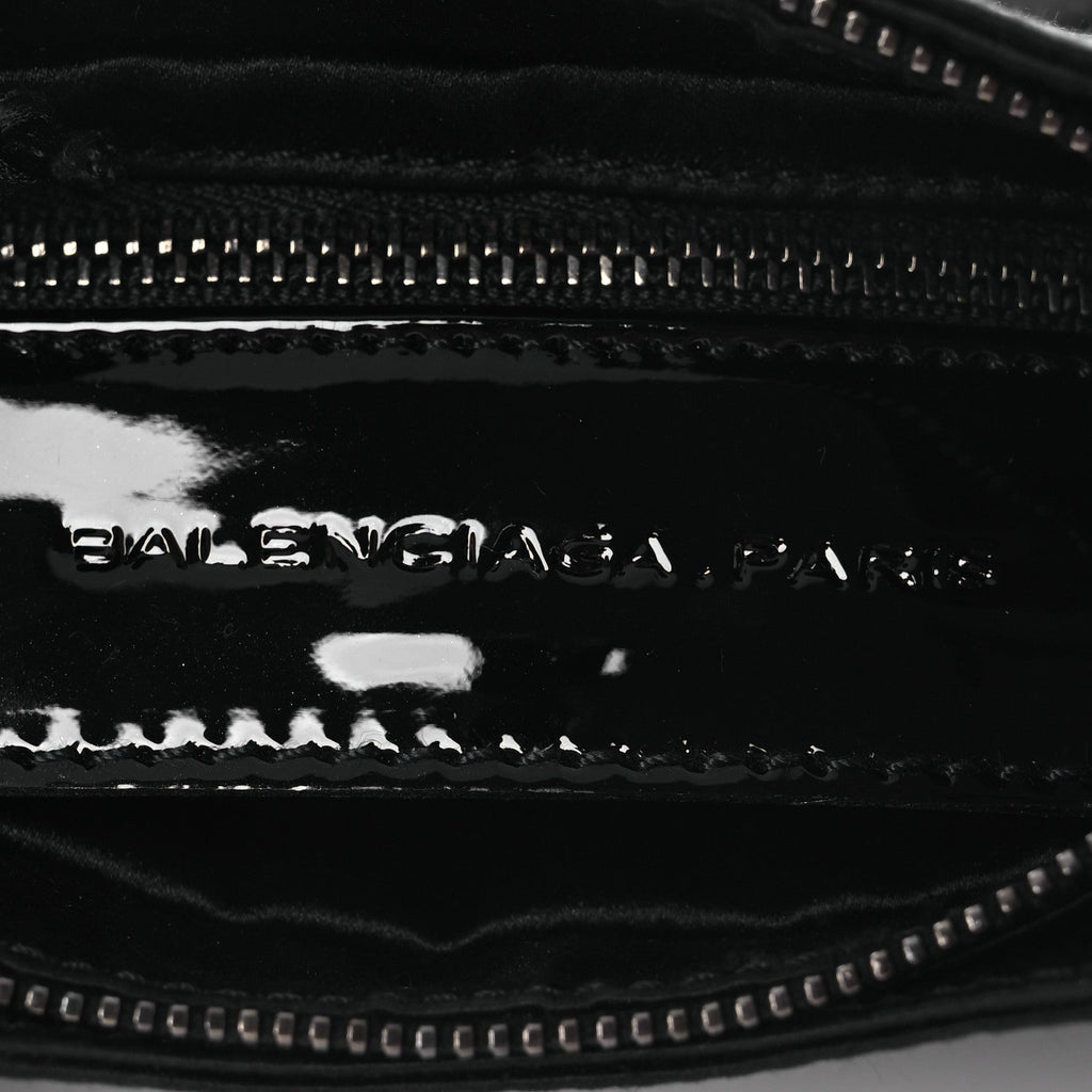 Satin Enamel Classique Chain Shoulder Bag Black