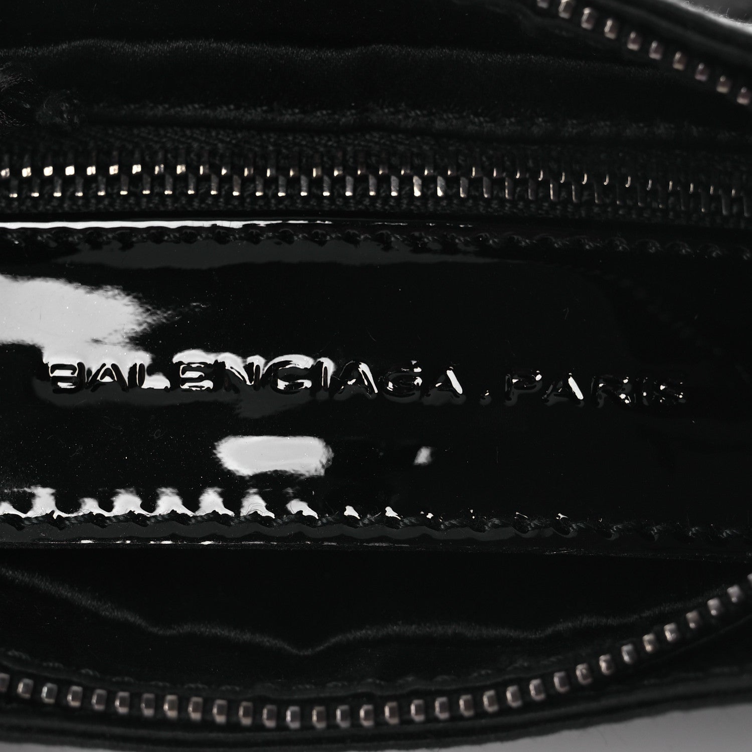 Satin Enamel Classique Chain Shoulder Bag Black