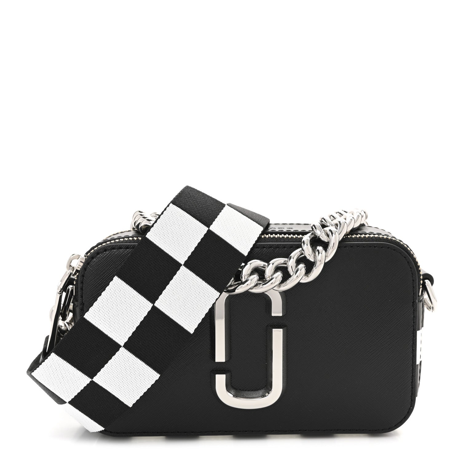 X Bloomingdales 150th Anniversary Saffiano Small Snapshot Camera Bag Black White