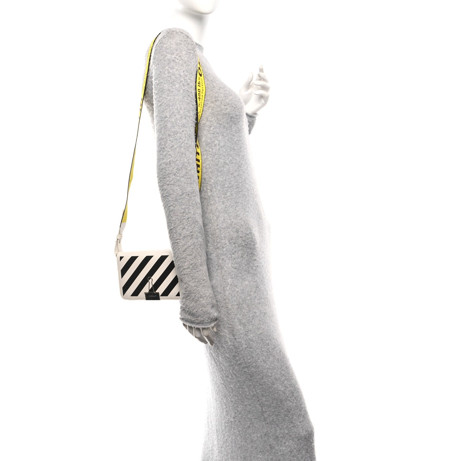 Saffiano Striped Mini Diag Binder Clip Bag White Black Yellow