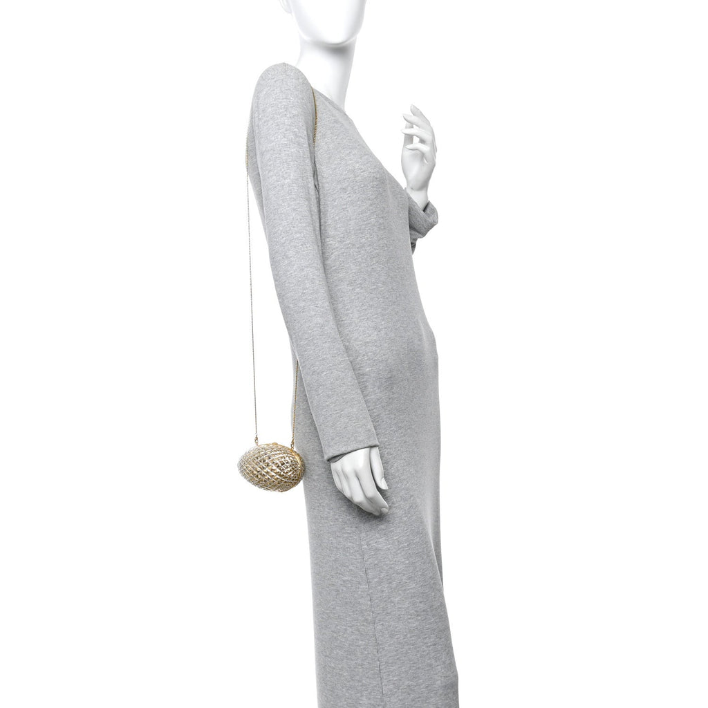 Crystal Egg Minaudiere Clutch Gold
