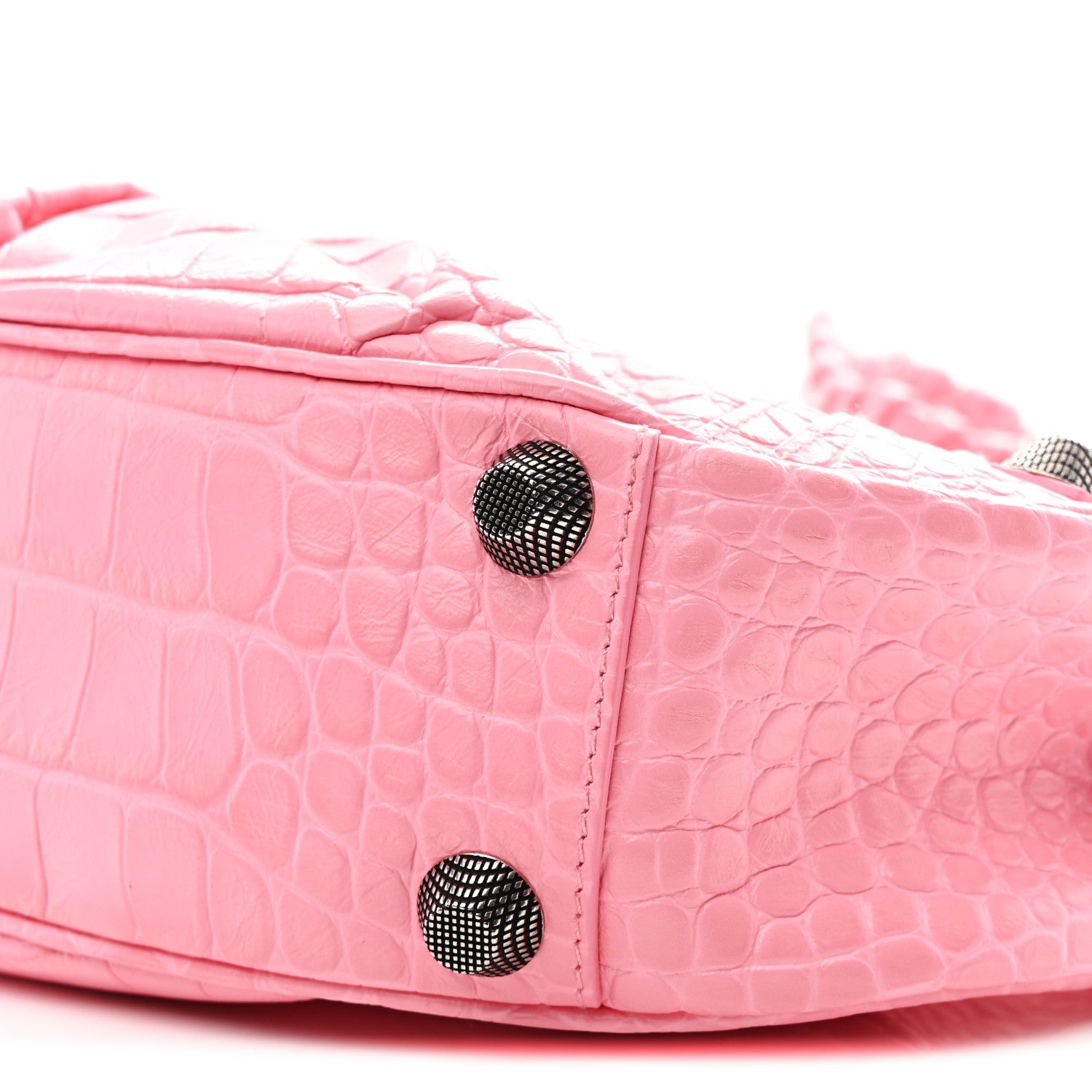 Extra Supple Calfskin Crocodile Embossed Small Le Cagole Shoulder Bag Sweet Pink
