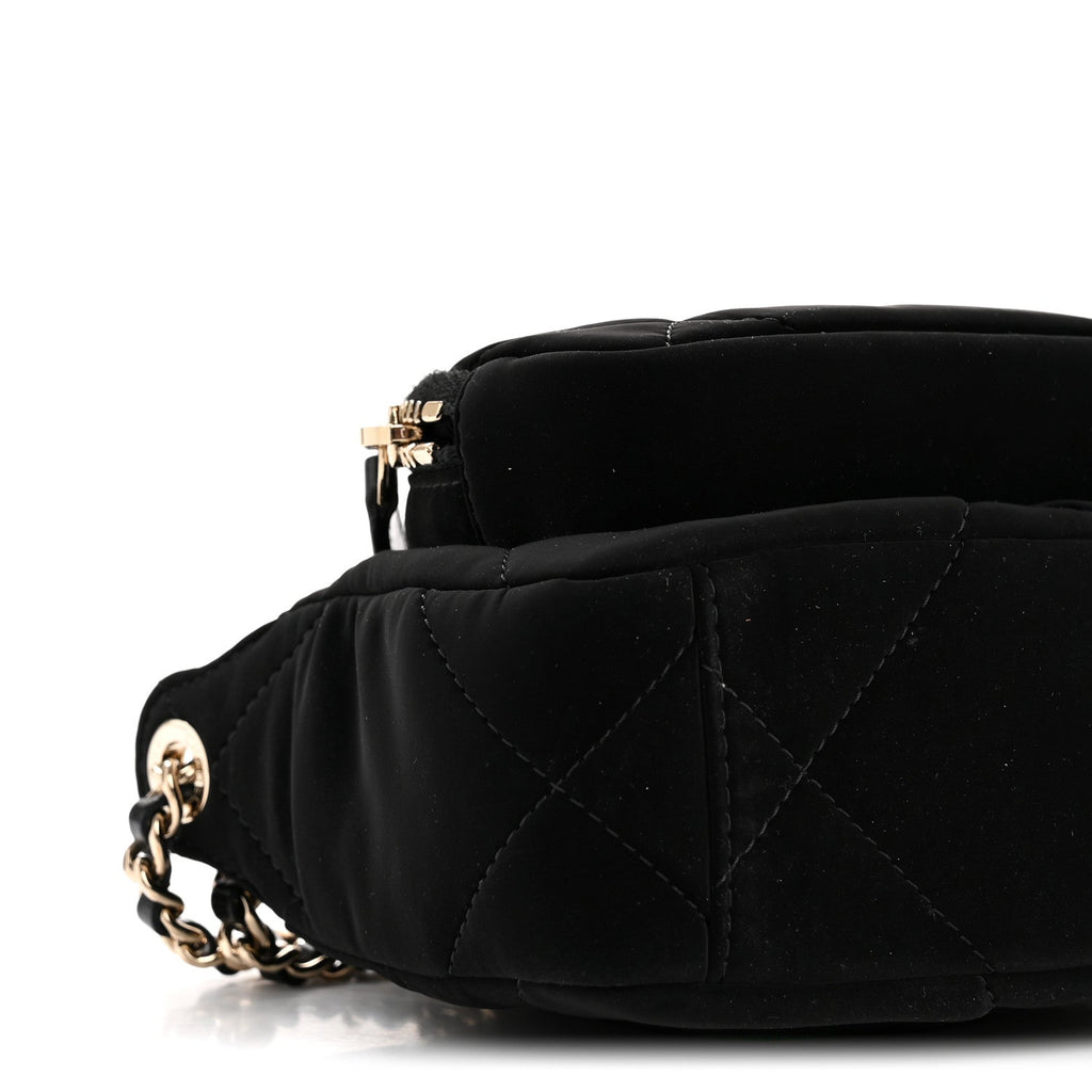 Velvet Effect Nylon Shiny Crumpled Calfskin Mini Quilted Chanel 25 Clutch With Chain Black