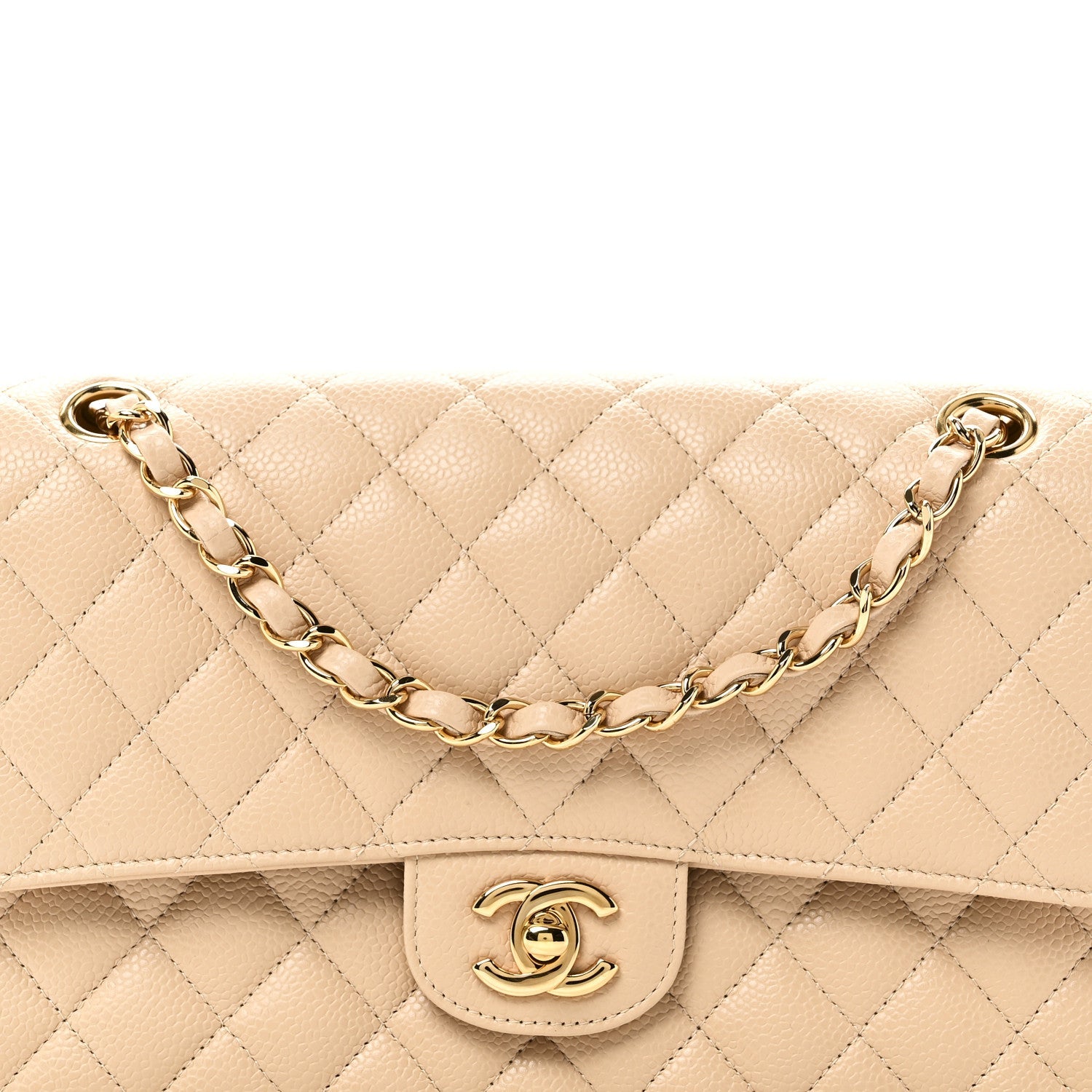 Caviar Quilted Medium Double Flap Beige