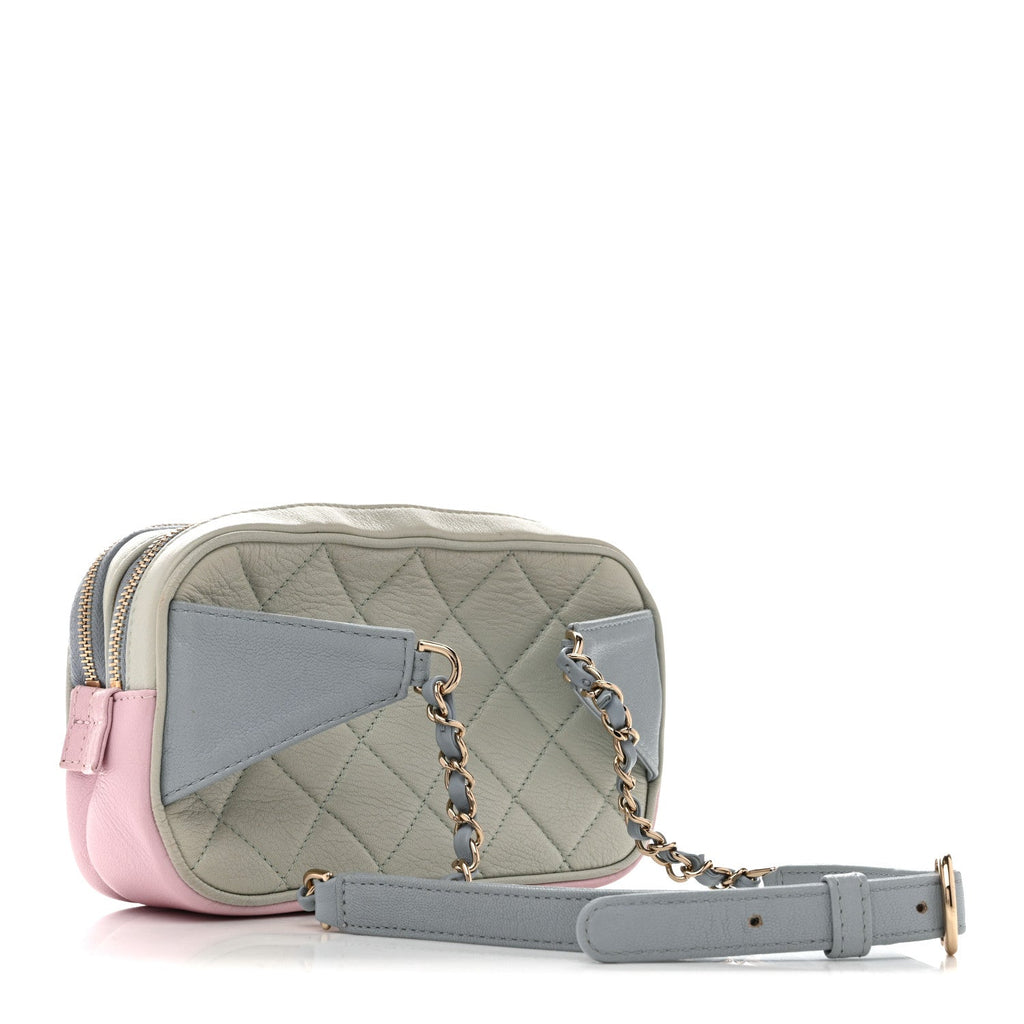Goatskin Quilted Waist Bag Green Blue Pink