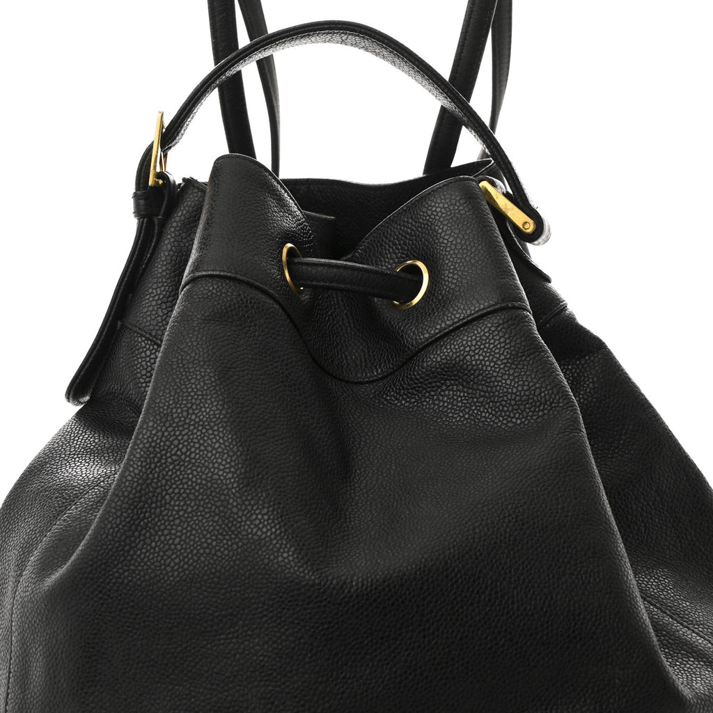 Caviar Quilted Drawstring Backpack Black