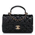 Patent Quilted Mini Top Handle Rectangular Flap Black