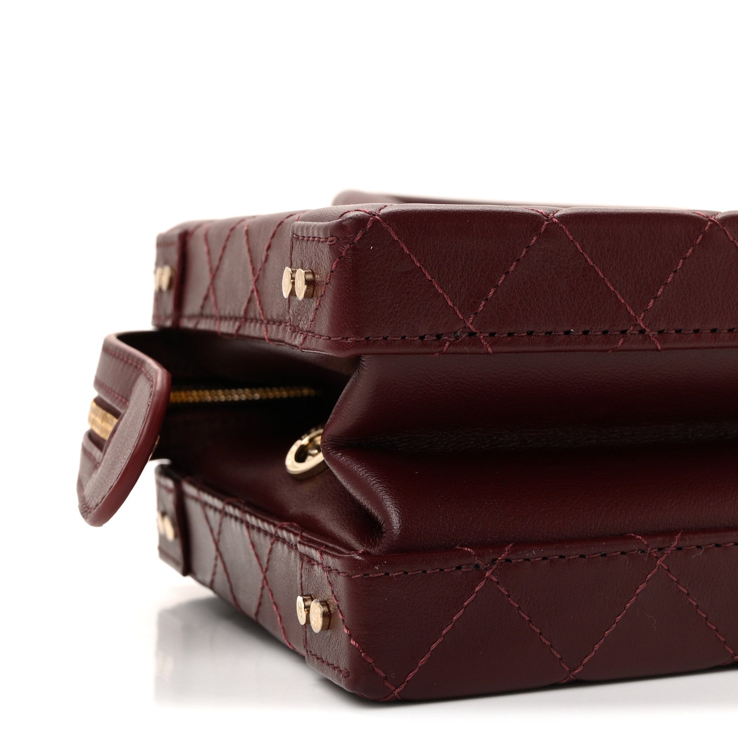 Calfskin Quilted Studded Square Vanity Case Burgundy