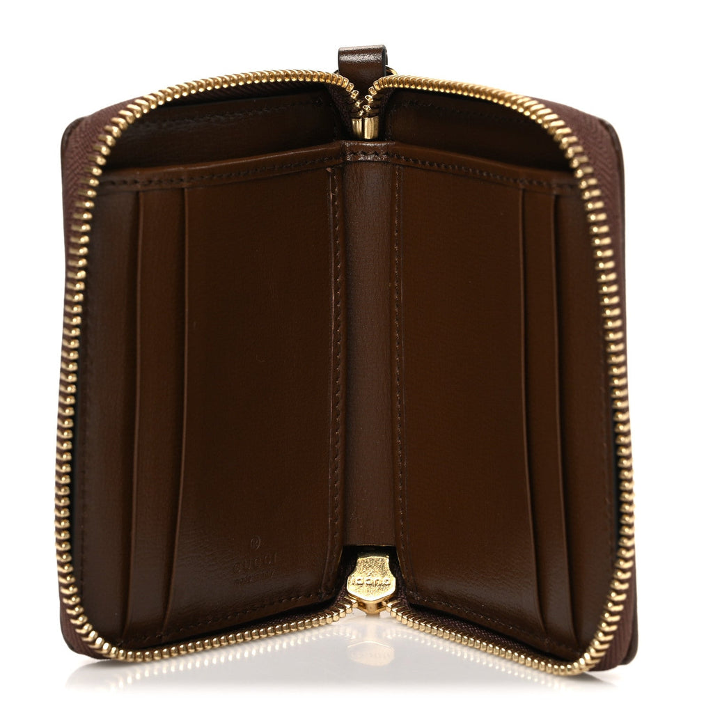 GG Supreme Monogram Azalea Calfskin Retro Interlocking G Compact Wallet Beige Ebony Brown Sugar