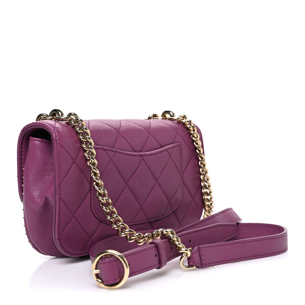 Caviar Quilted Mini Studded Flap  Purple