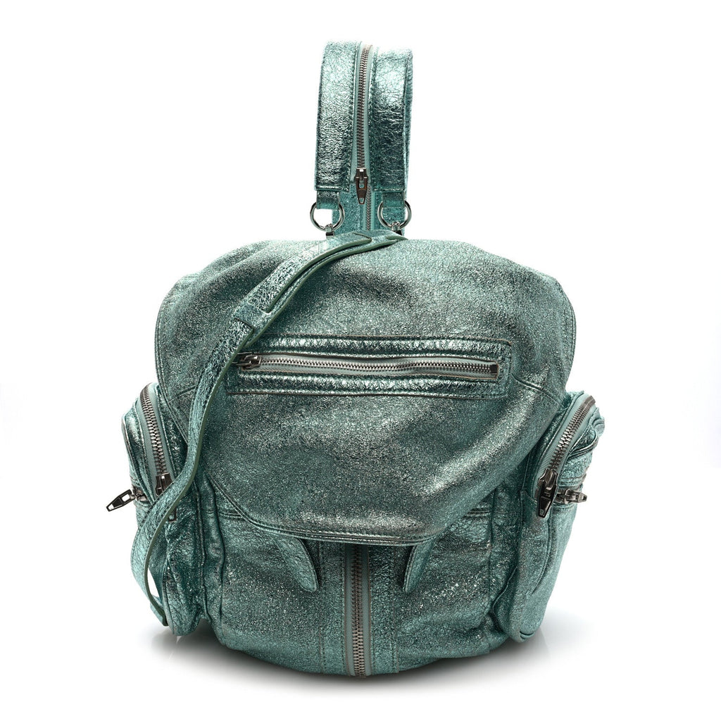 Metallic Calfskin Marti Backpack Bag Light Blue Rhodium Hardware