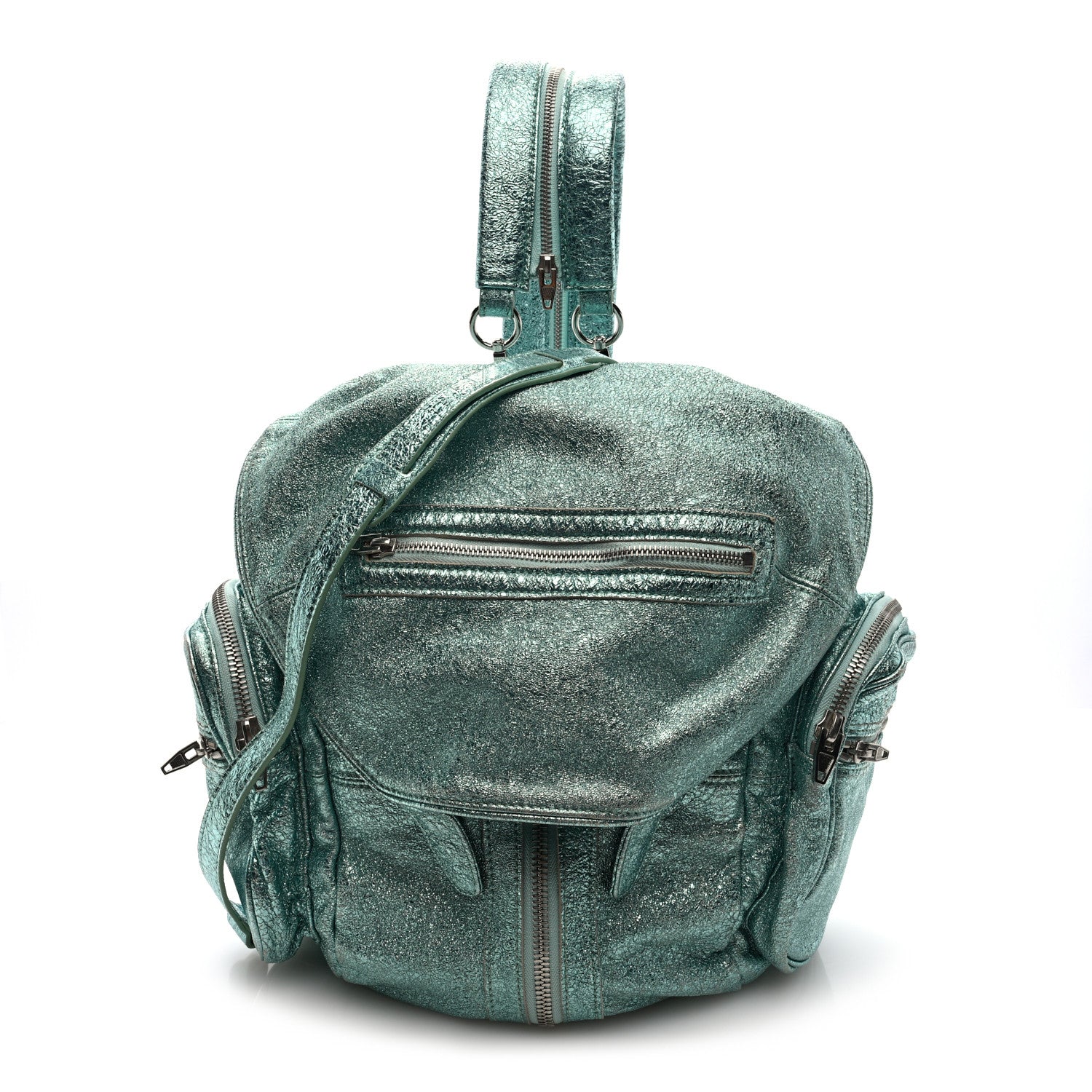 Metallic Calfskin Marti Backpack Bag Light Blue Rhodium Hardware