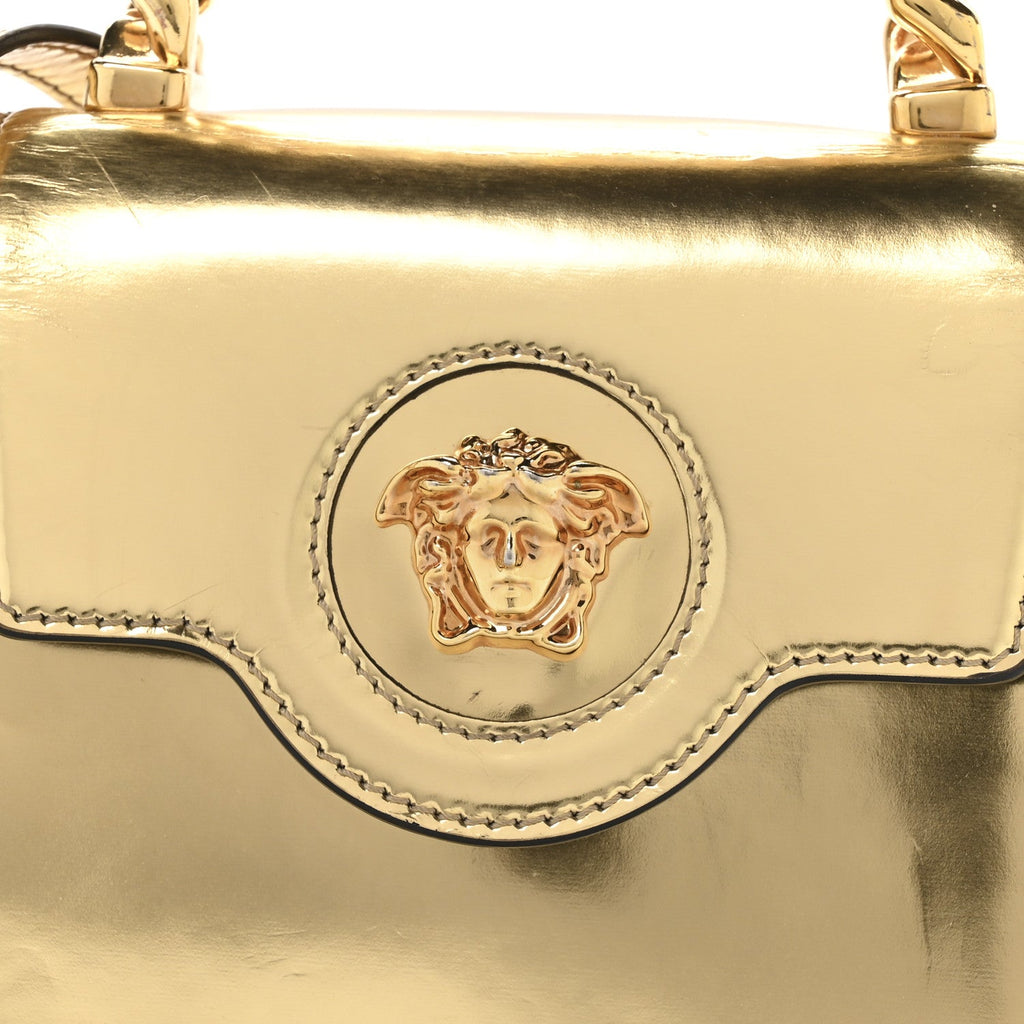 Metallic Calfskin Mini La Medusa Bag Gold