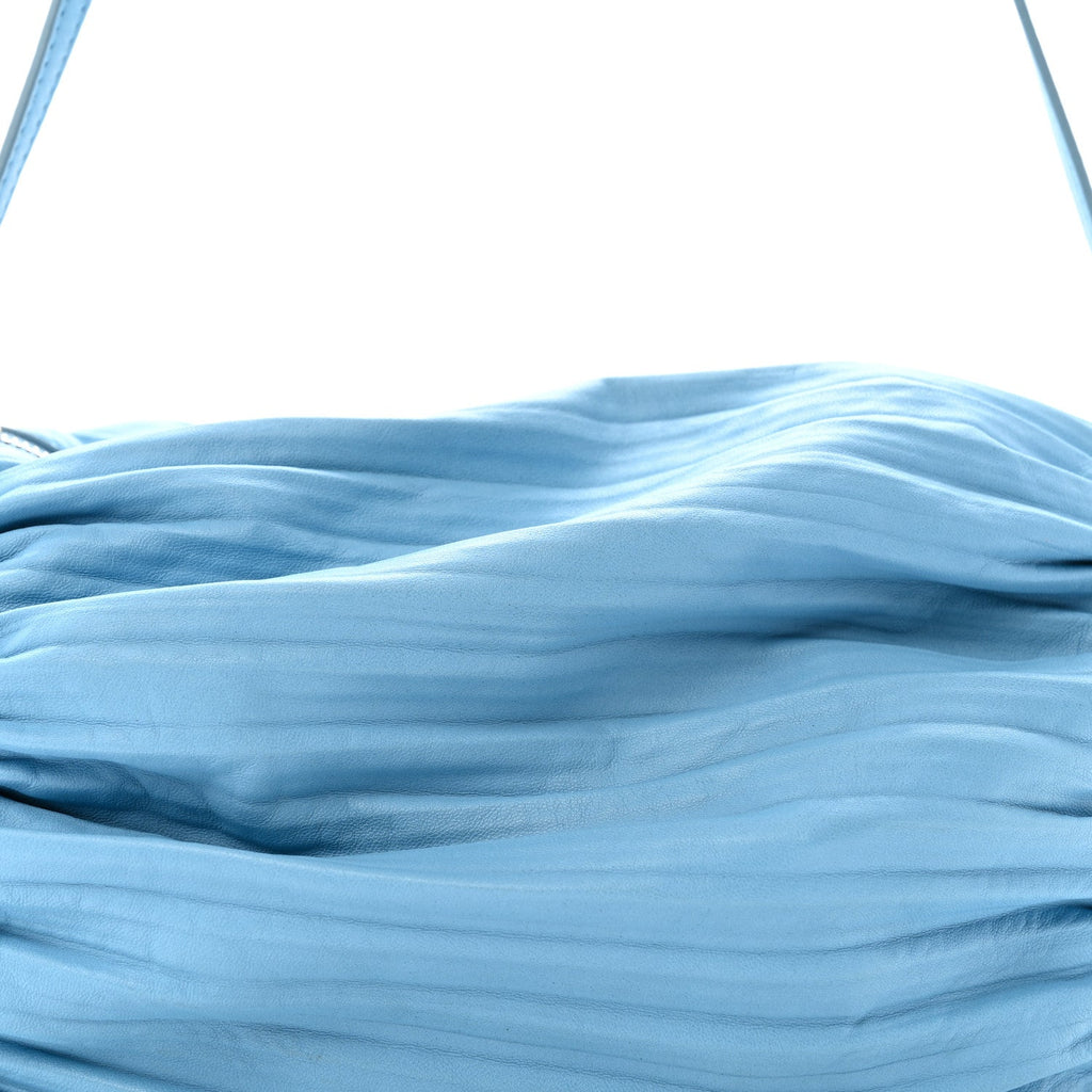 Lambskin Pleated Bracelet Pouch Shoulder Bag Soft Blue