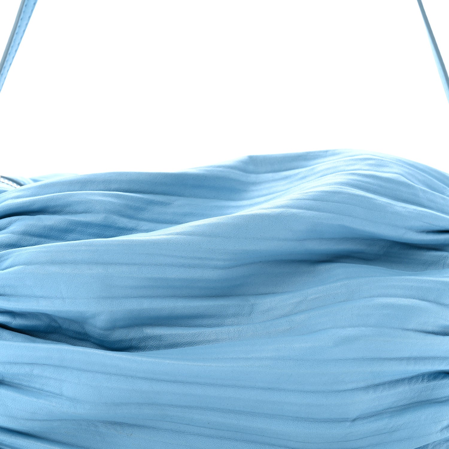 Lambskin Pleated Bracelet Pouch Shoulder Bag Soft Blue