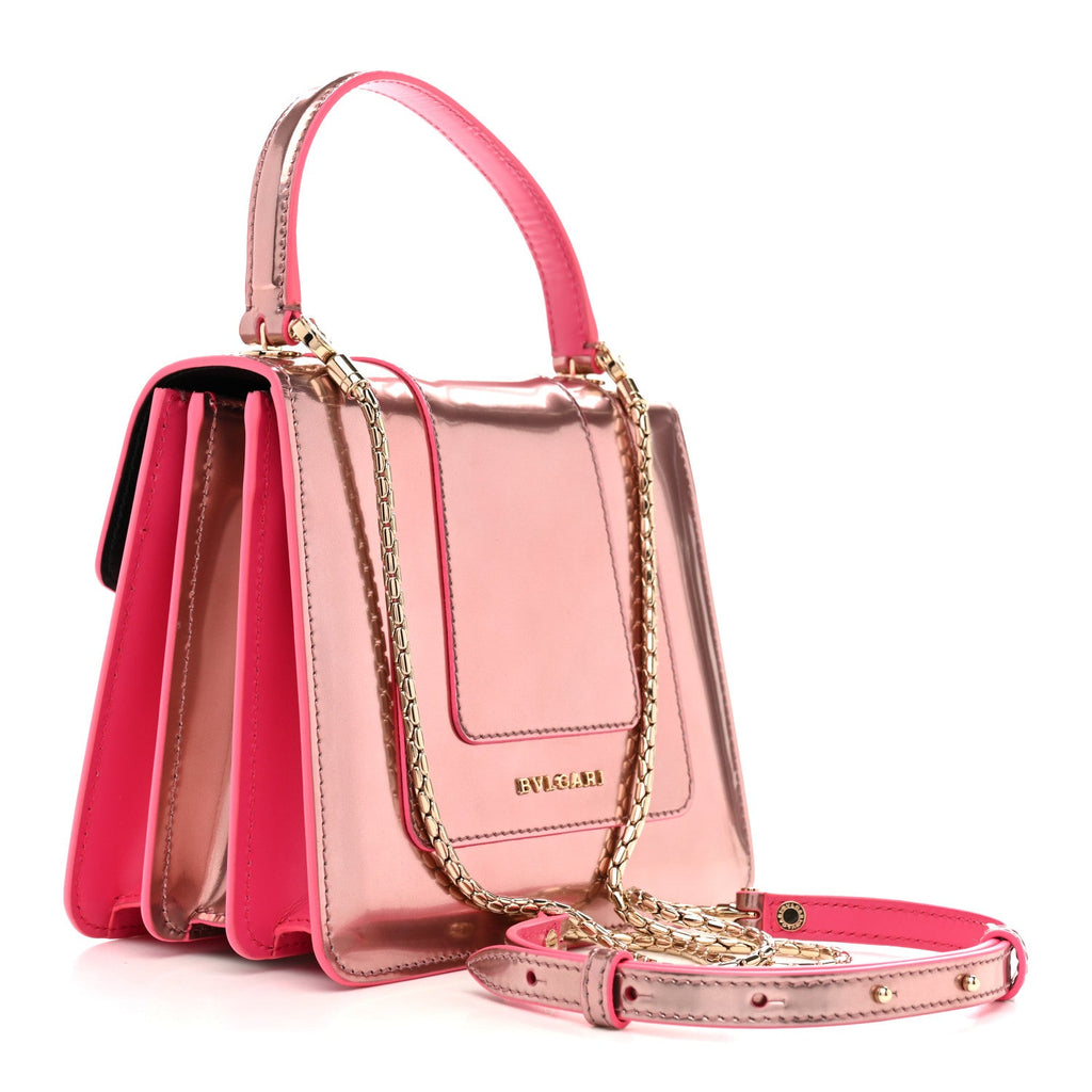 Metallic Calfskin Serpenti Forever Top Handle Pink