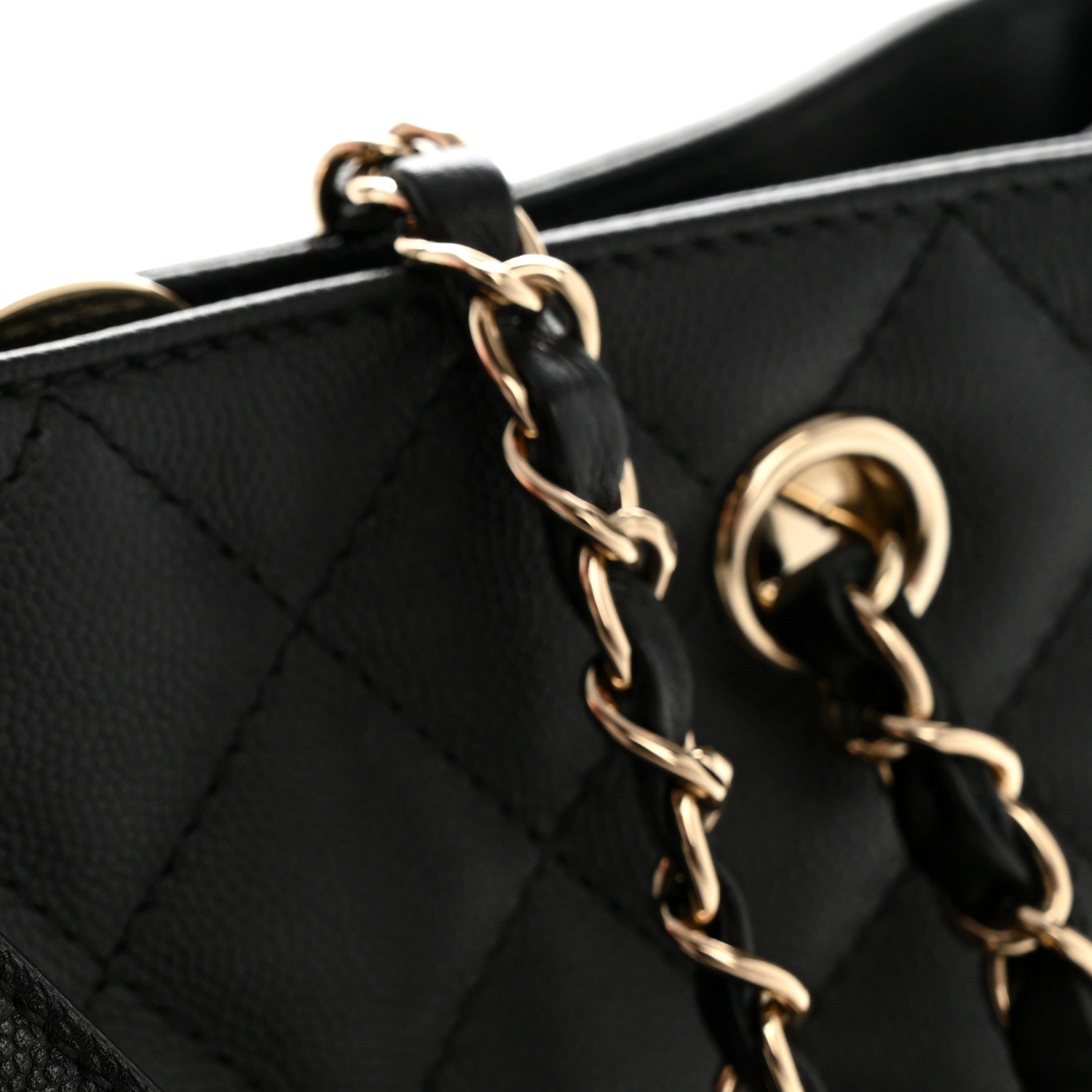Caviar Quilted Small Shopping Tote  Black