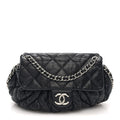 Washed Lambskin Quilted Medium Chain Around Messenger Black