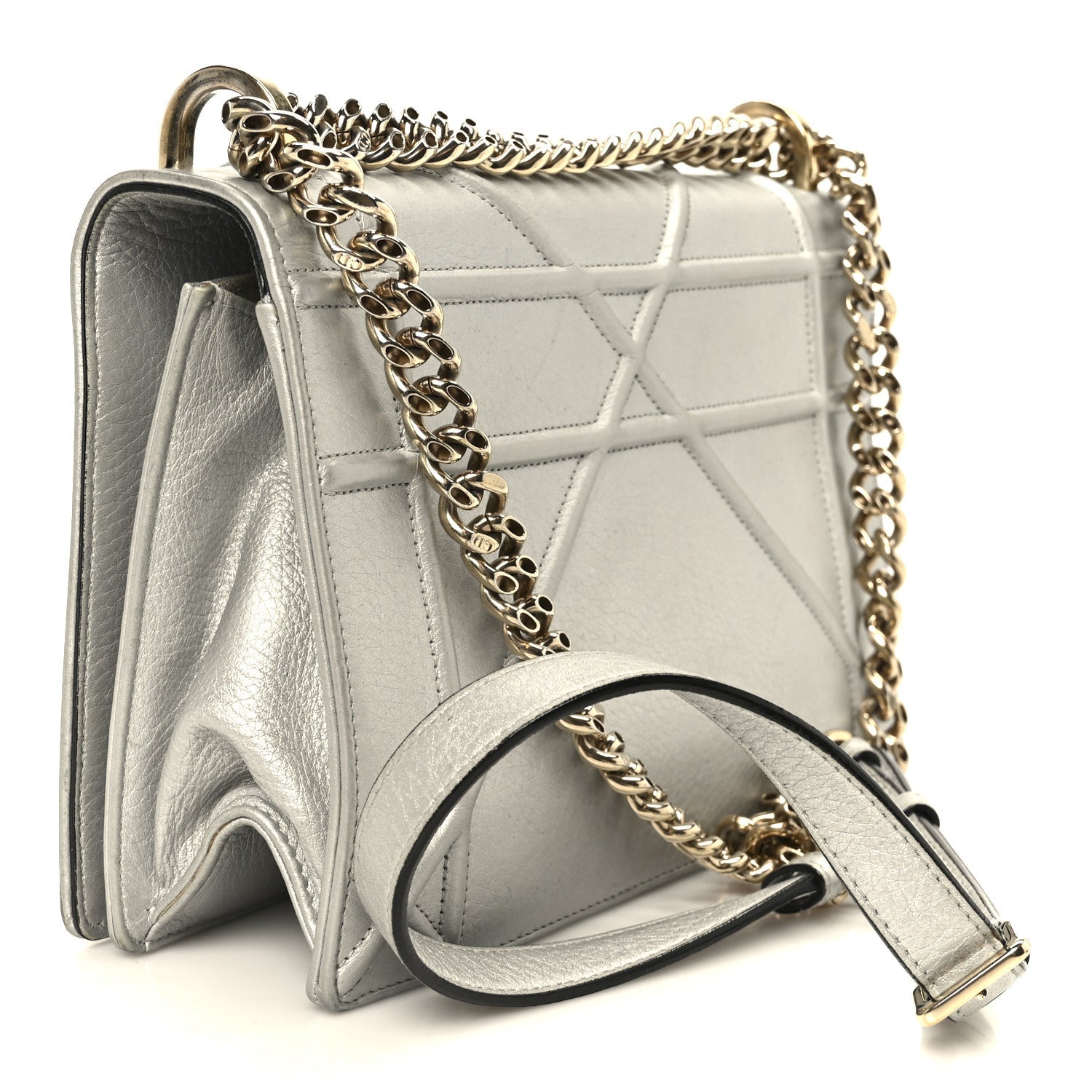 Metallic Grained Calfskin Medium Diorama Flap Bag Silver