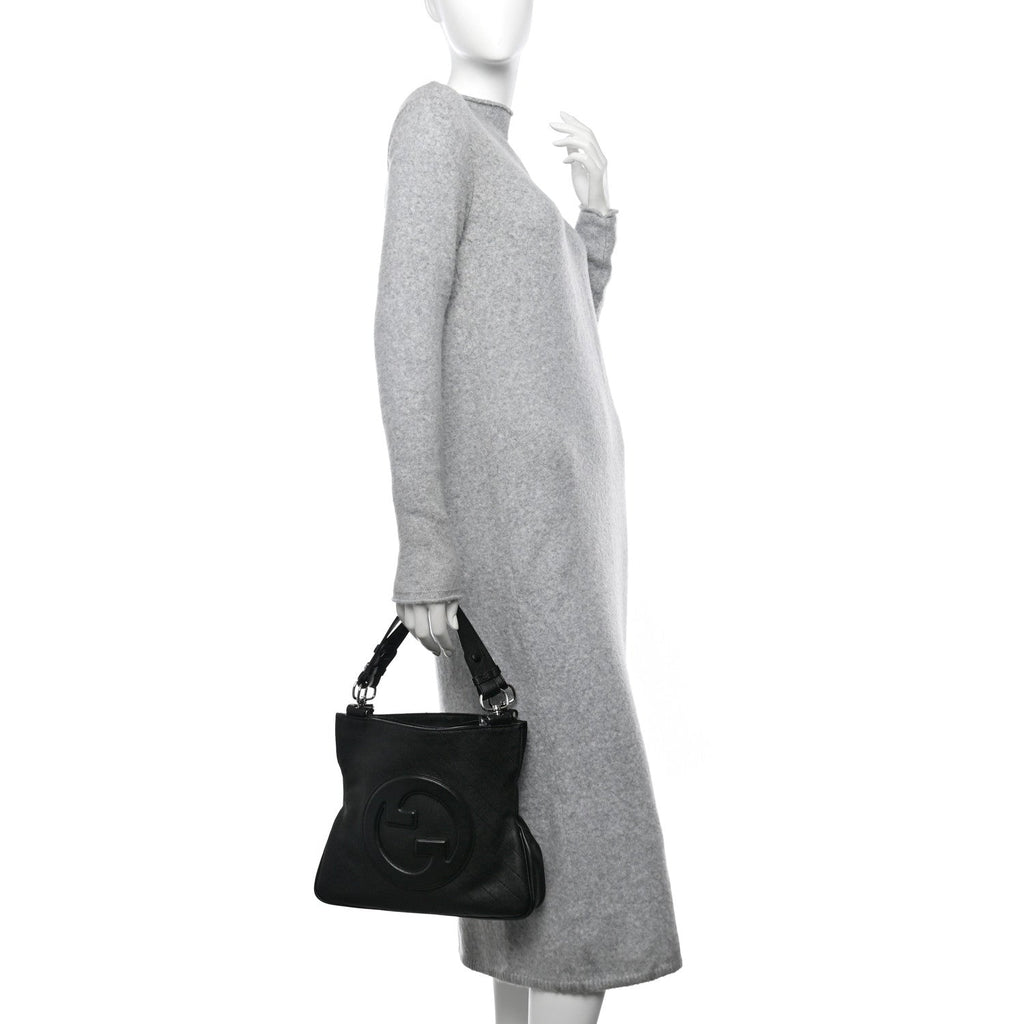 Sakai Be Green Calfskin Diagonal Stitched Small Blondie Tote Black