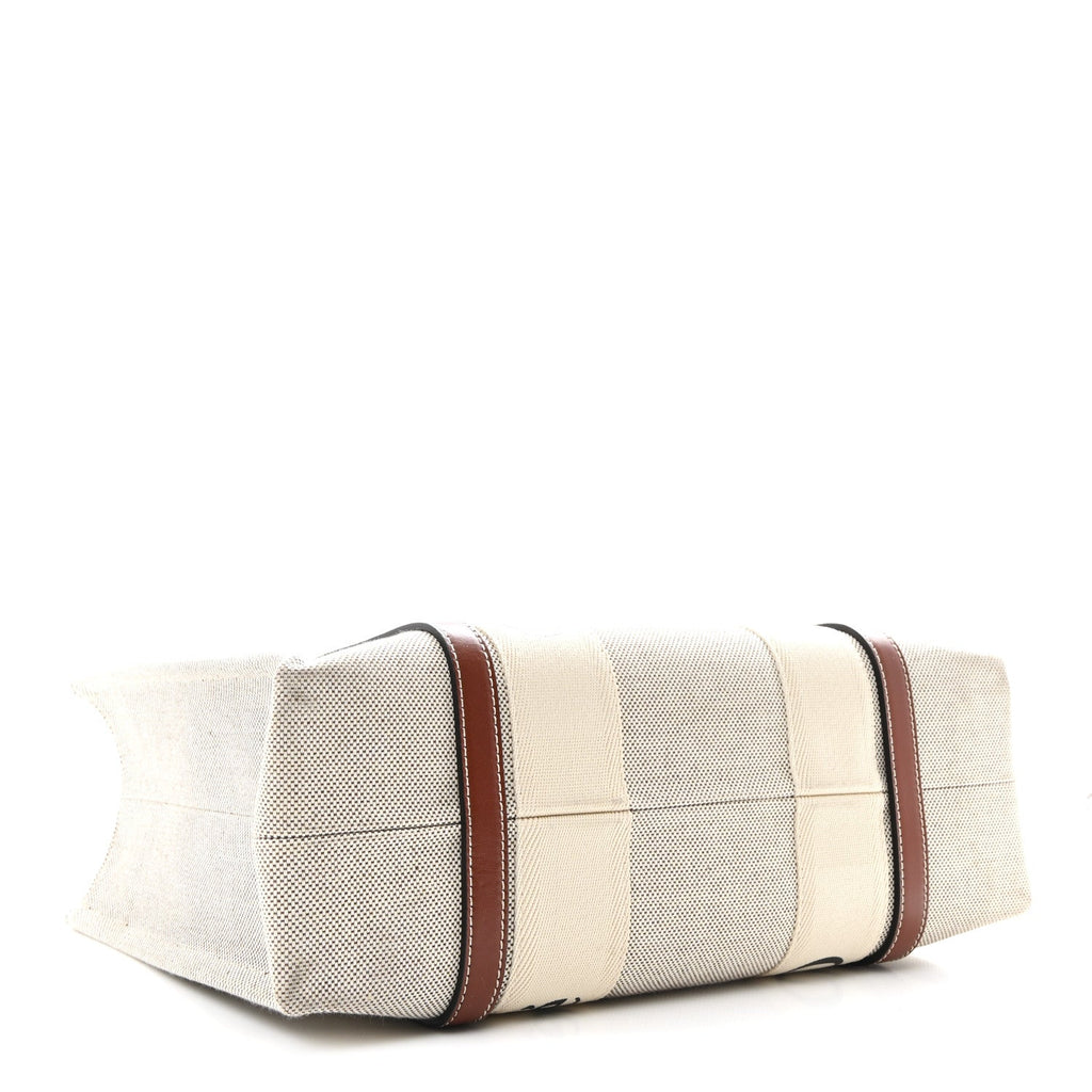 Cotton Calfskin Medium Woody Ribbon Tote White Brown