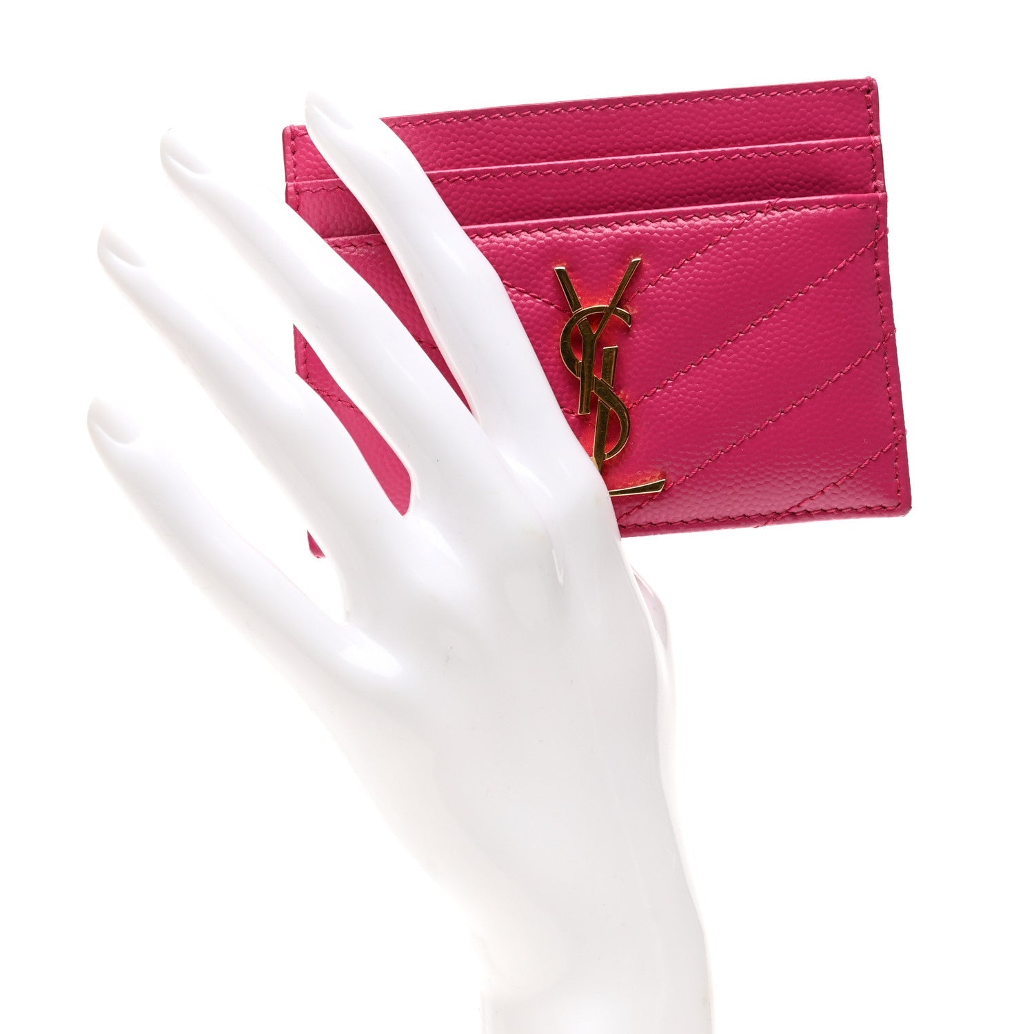 Grain De Poudre Matelasse Chevron Monogram Credit  Case Fresh Fuxia