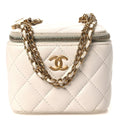 Lambskin Quilted Mini Vanity Case With Chain White