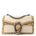 Calfskin Snakeskin Enamel Small Dionysus Shoulder Bag White Beige Electric Blue