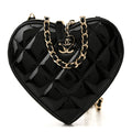 Patent Calfskin Resin Quilted CC Heart Clutch With Chain Black