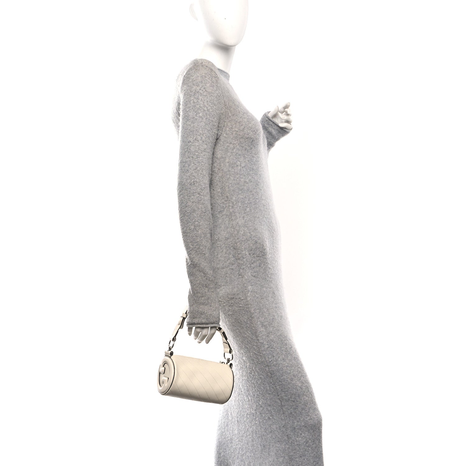 Sakai Be Green Calfskin Diagonal Stitched Mini Blondie Barrel Shoulder Bag Mystic White