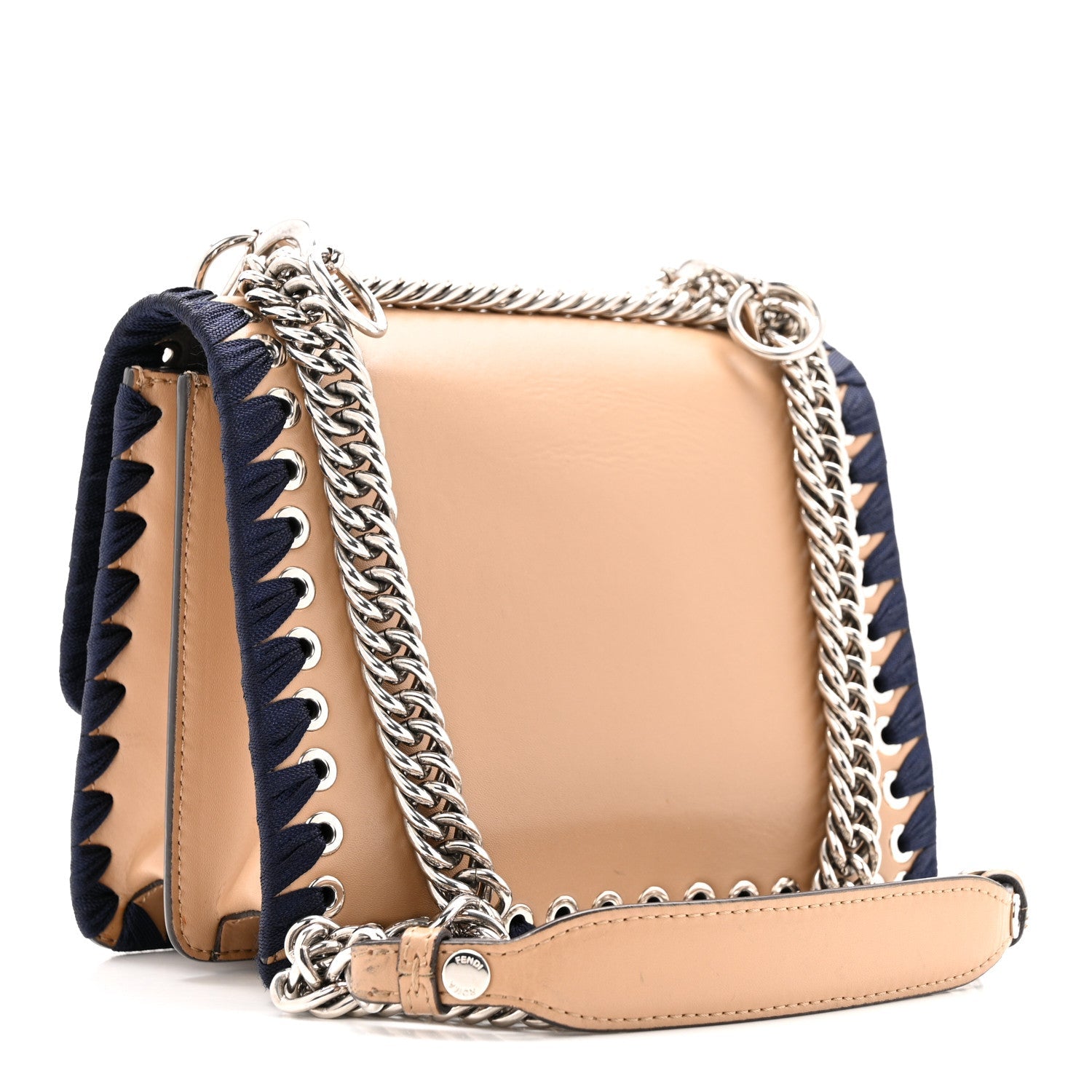 Vitello Liberty Lucido Ribbon Lace Up Studded Small Kan I Shoulder Bag Cuoio Navy