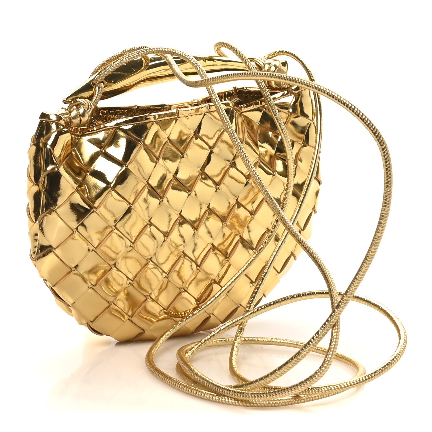 Mirror Laminated Nappa Intrecciato Mini Sardine Bag Gold