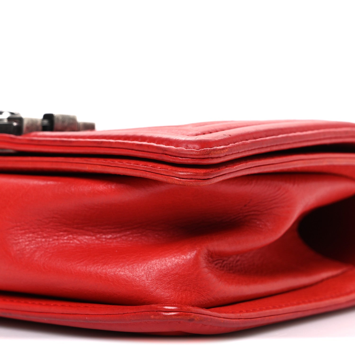 Calfskin Double Stitch Small Boy Flap Red