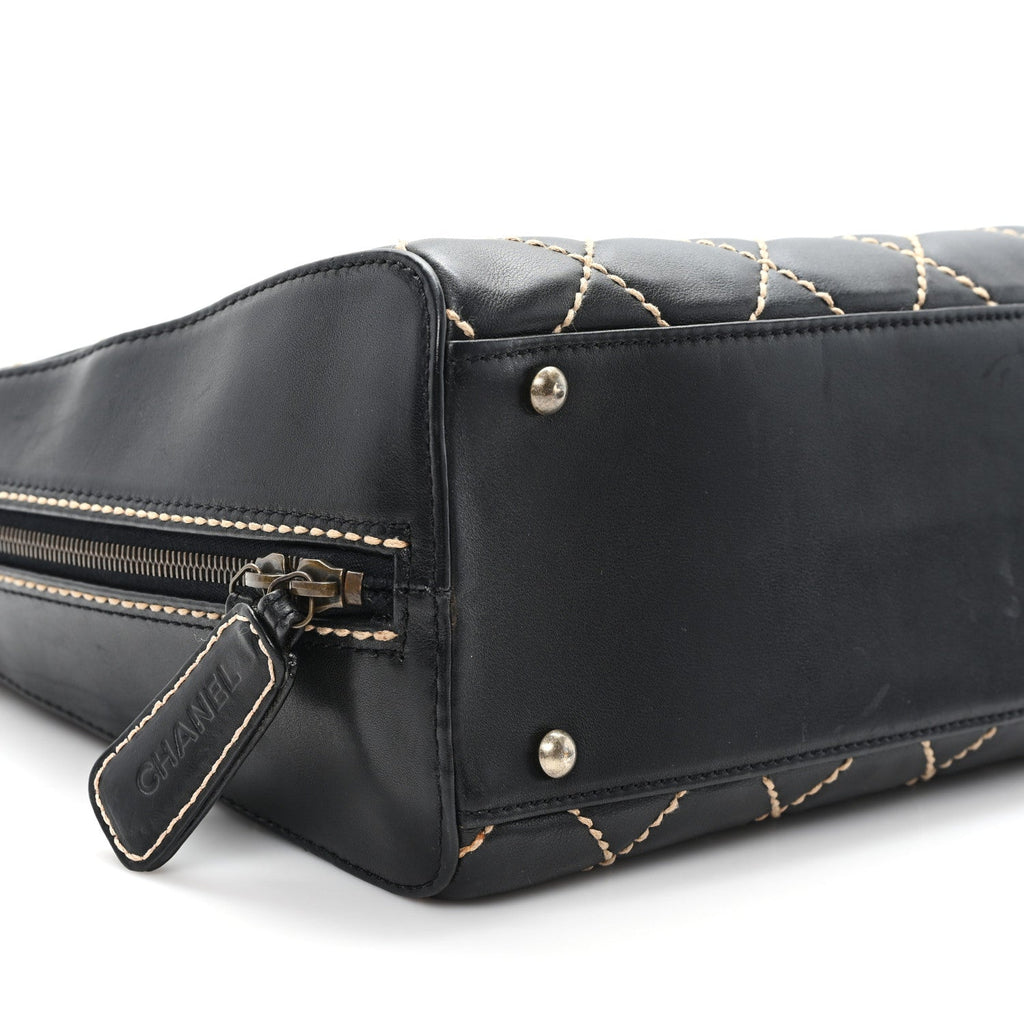 Calfskin Wild Stitch Vertical Top Handle Bag Black