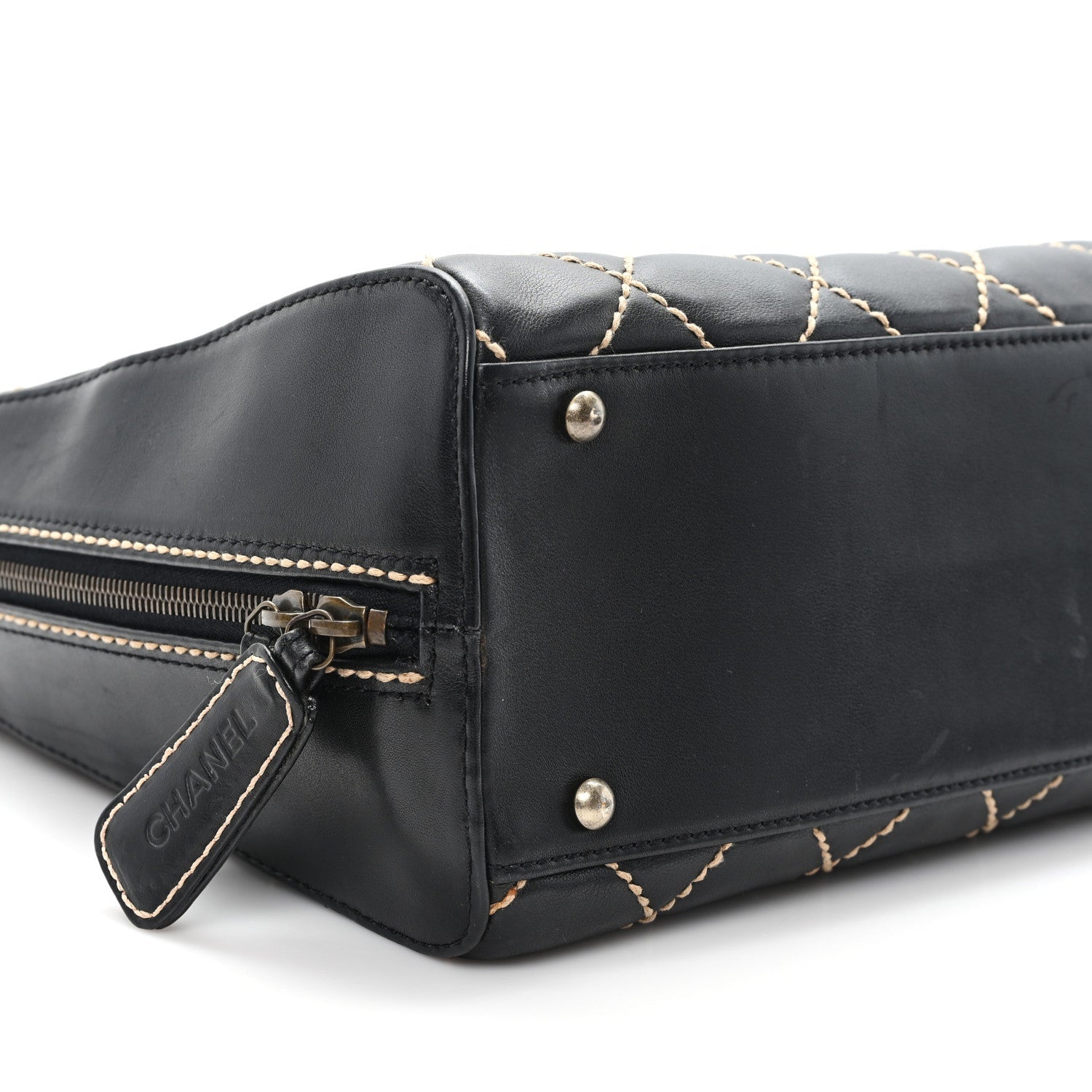 Calfskin Wild Stitch Vertical Top Handle Bag Black