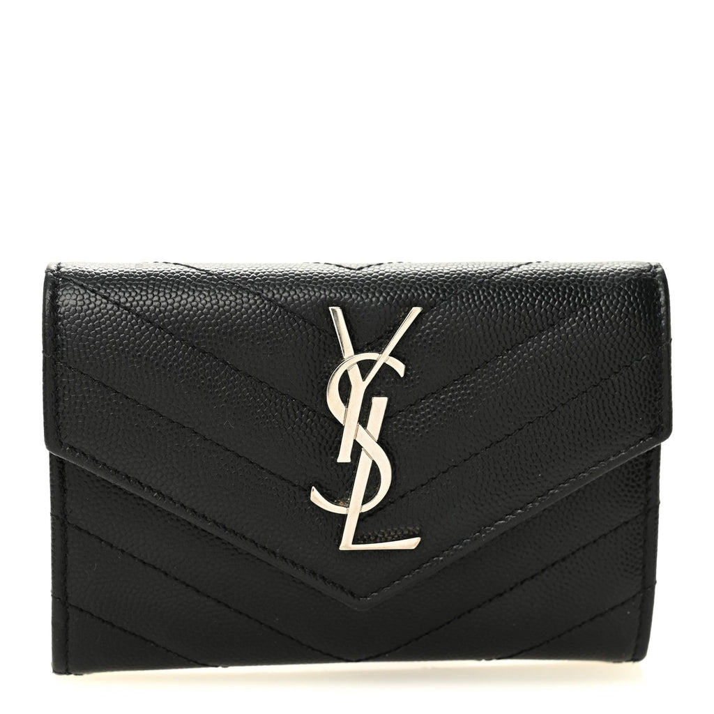 Grain De Poudre Matelasse Chevron Small Monogram Envelope Wallet Black