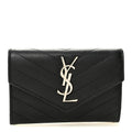 Grain De Poudre Matelasse Chevron Small Monogram Envelope Wallet Black