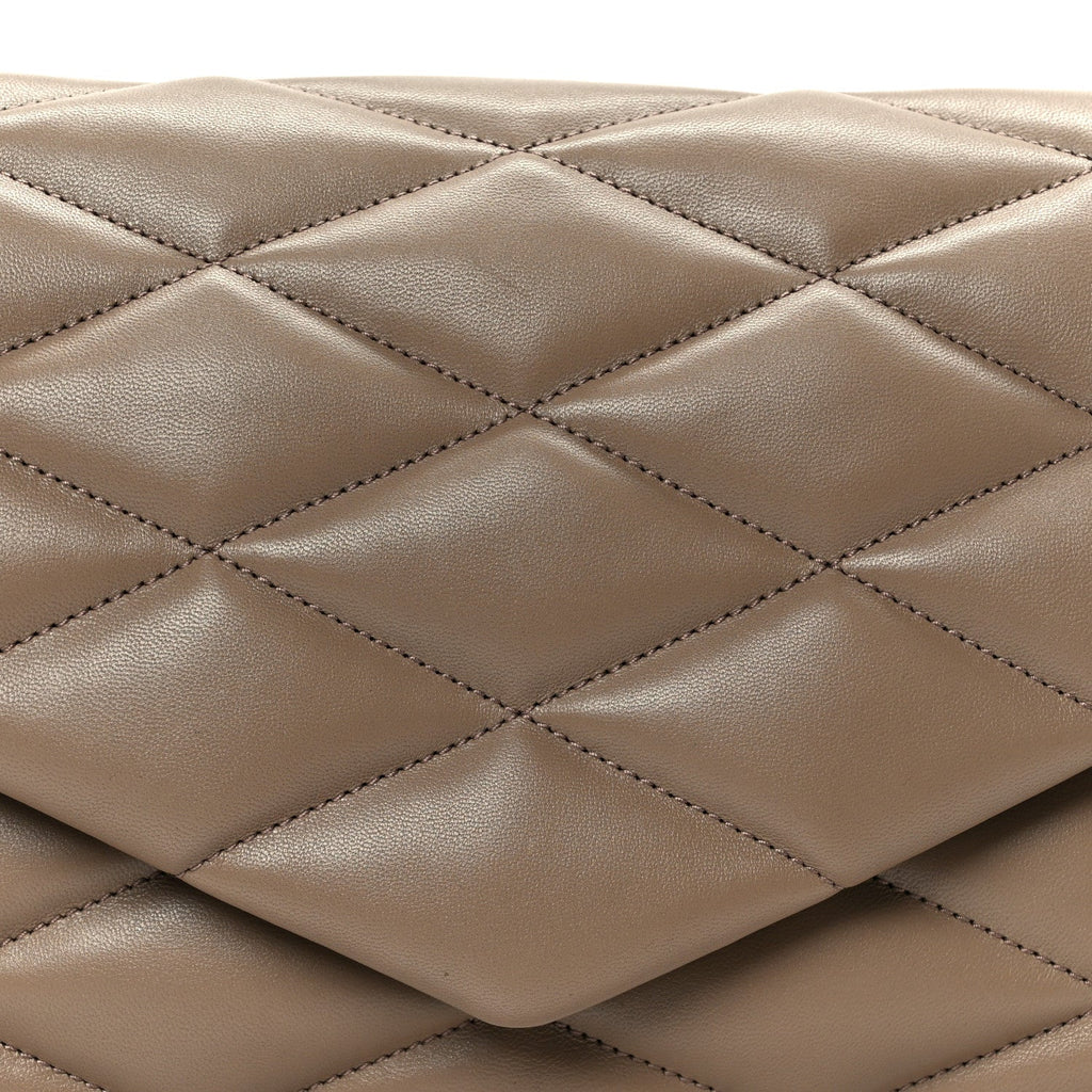 Lambskin Quilted Sade Puffer Envelope Clutch  Taupe
