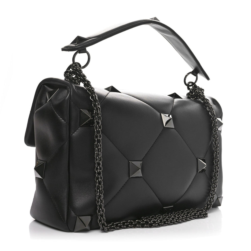 Nappa Monochrome Large Roman Stud Shoulder Bag Black
