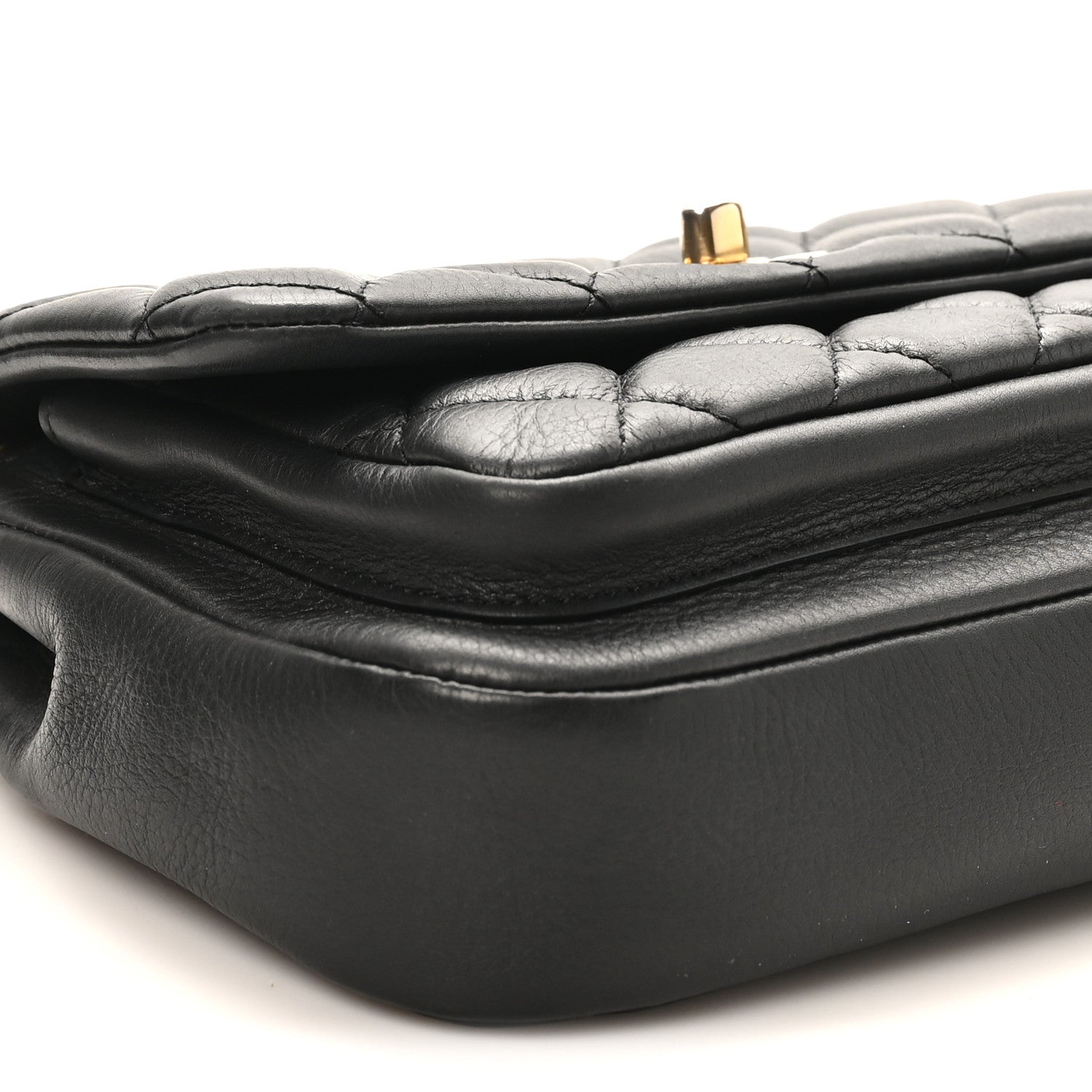 Calfskin Quilted Top Handle Flap Black