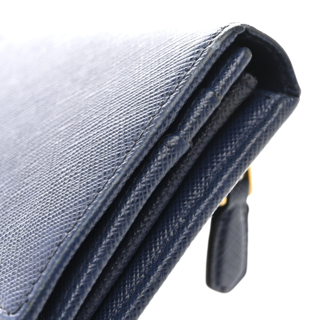 Saffiano Metal Bar Continental Flap Wallet Bluette