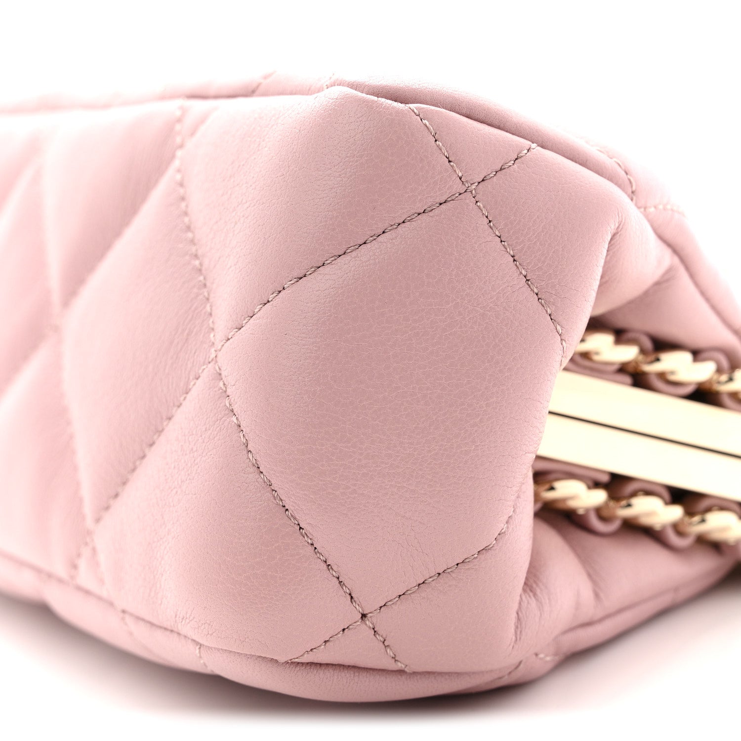 Lambskin Quilted Chain Frame Clutch Pink