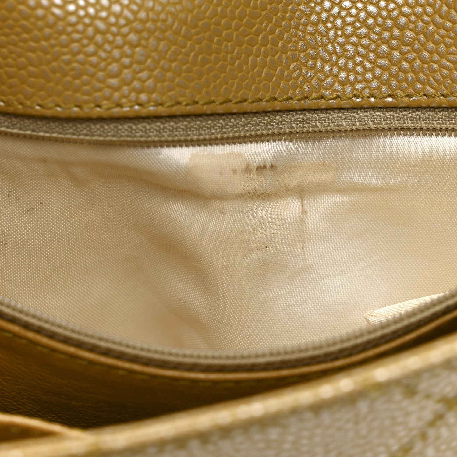 Metallic Caviar Quilted Medium Single Flap Beige