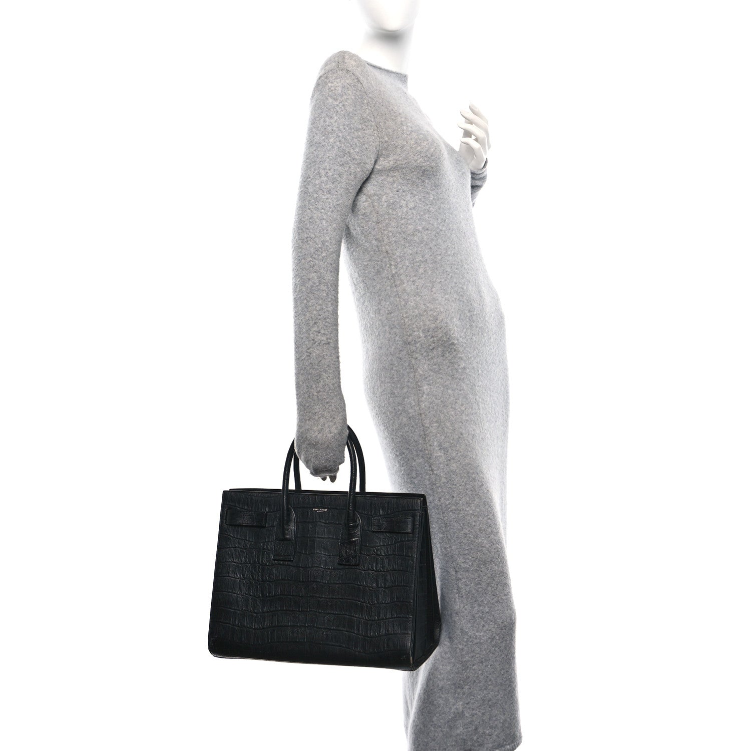 Calfskin Crocodile Embossed Large Sac De Jour Carryall Black