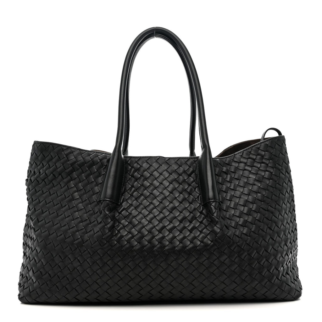 Calfskin Intrecciato Pinacoteca Reversible Tote Black Fondant