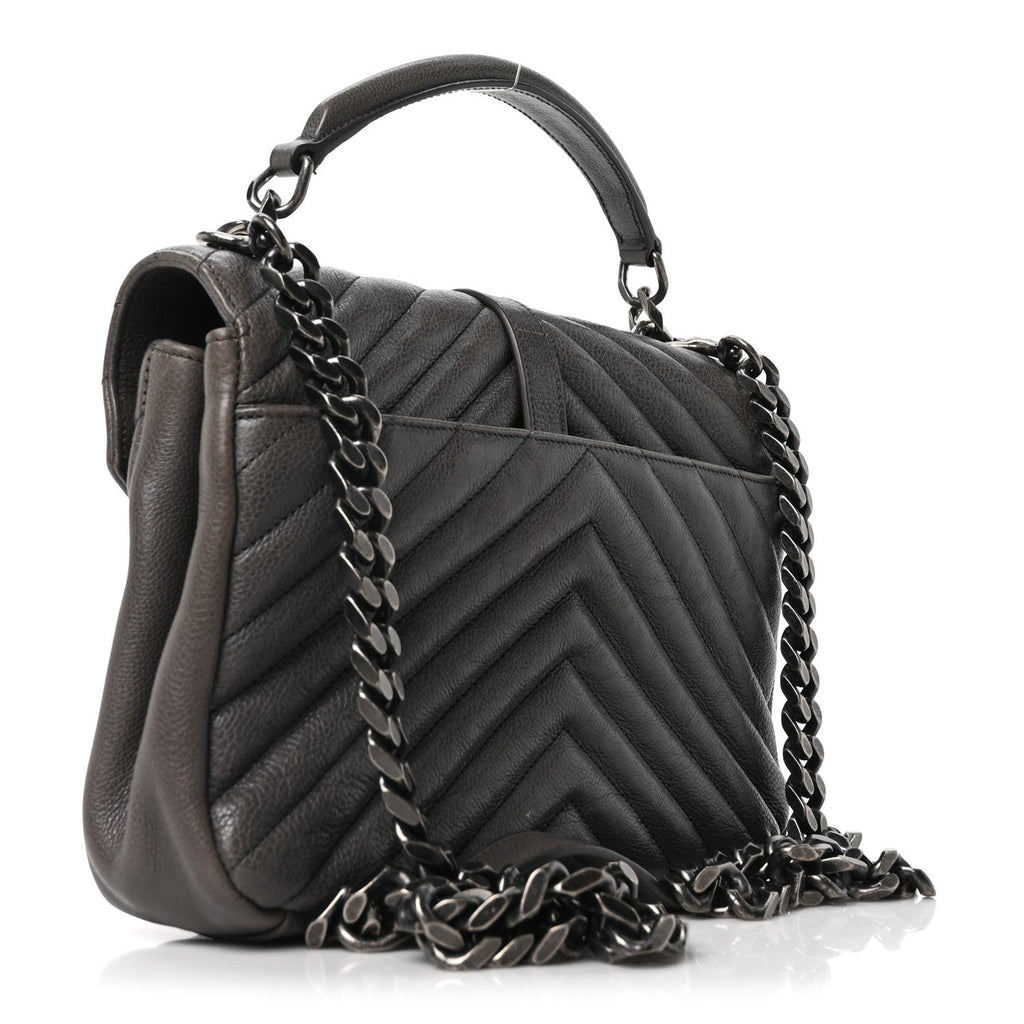 Sheepskin Matelasse Chevron Monogram Medium College Bag Asphalt
