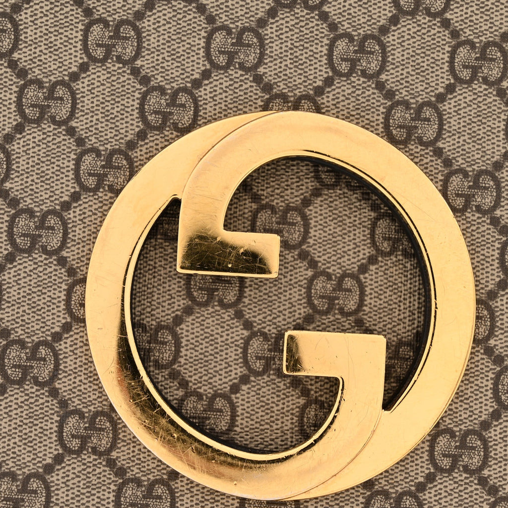 GG Supreme Monogram Textured Dollar Calfskin Web Medium Blondie Shoulder Flap Bag Beige Ebony New Acero