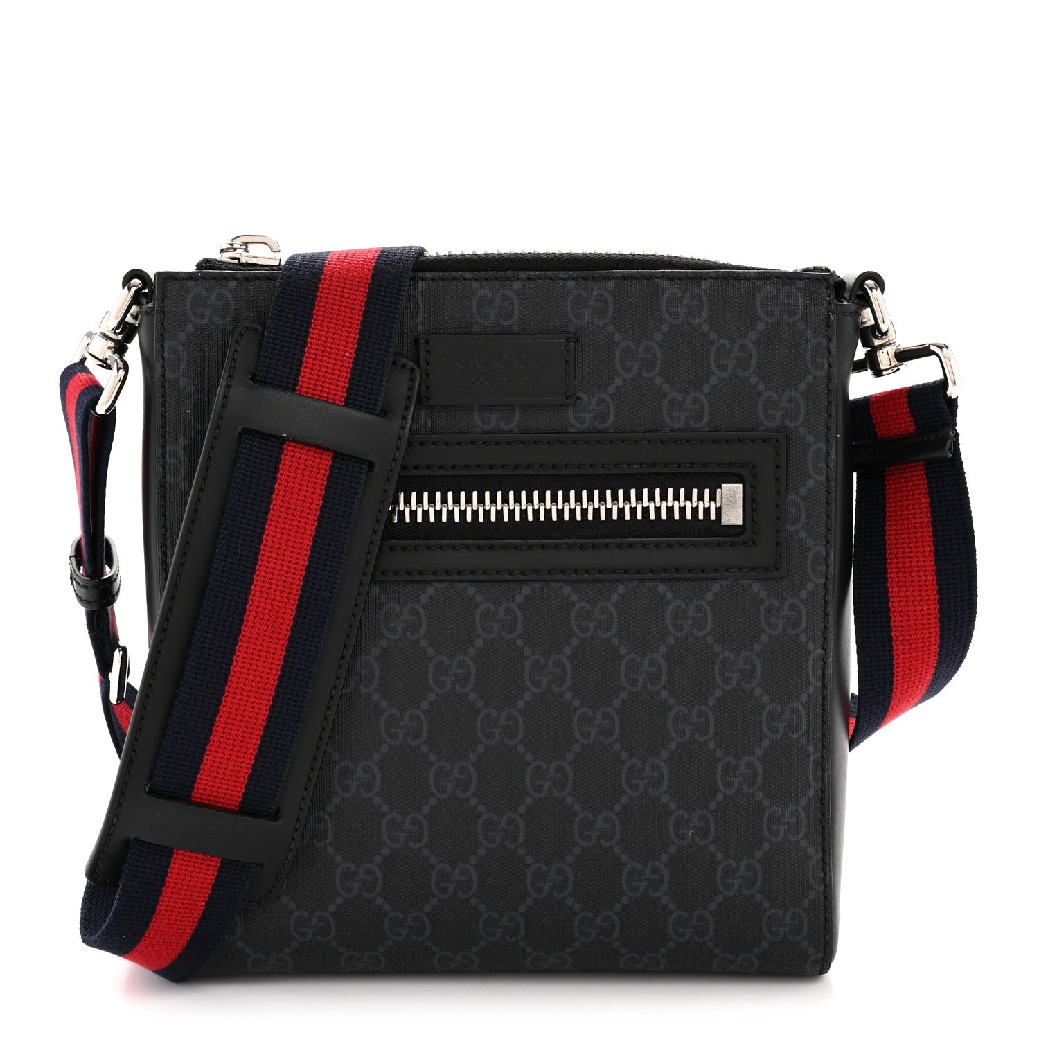 GG Supreme Monogram Web Small Flat Messenger Bag Black Grey
