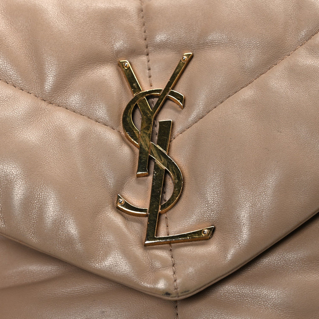 Lambskin Quilted Small Loulou Puffer Monogram Chain Satchel Dark Beige